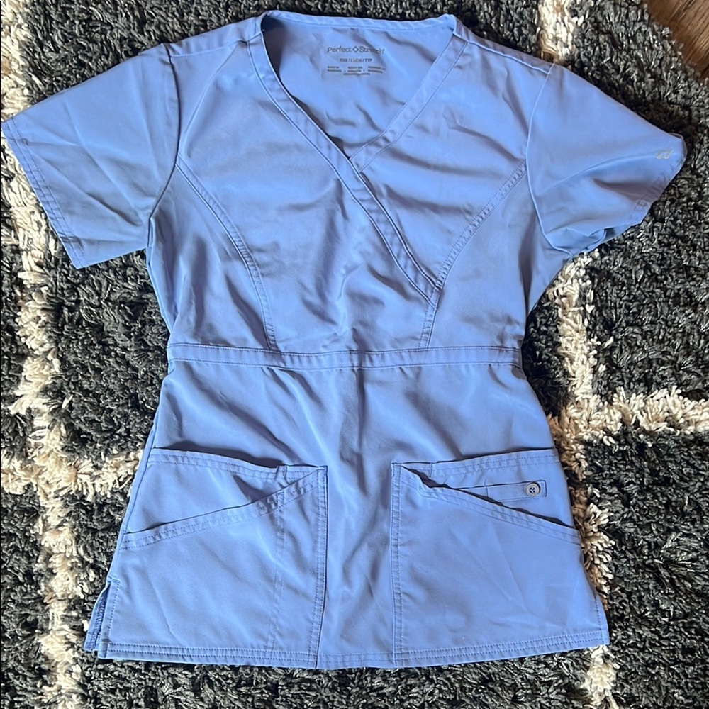 Cherokee Perfect Stretch Green and Purple/Blue Scrub Tops - Picture 2 of 6